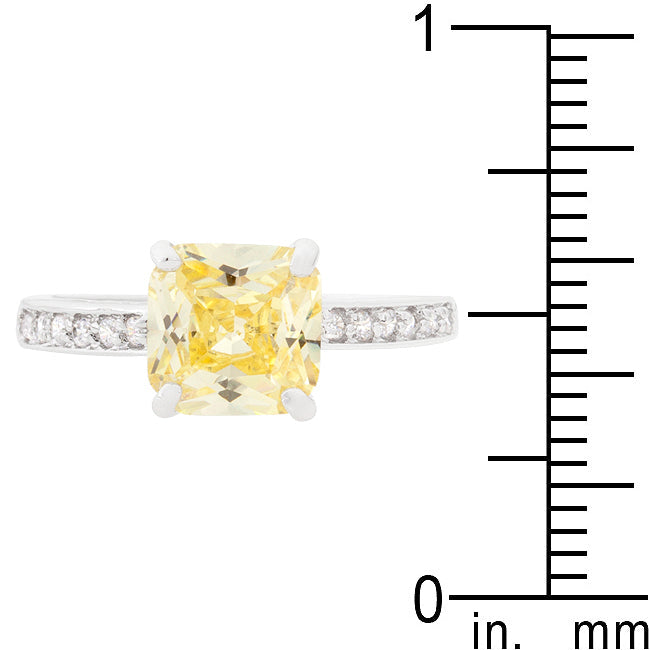 Precious Stars Silvertone Princess-cut Yellow Cubic Zirconia Engagement Ring