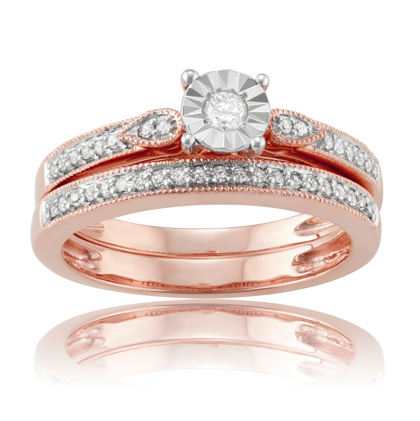 10k Rose Gold 0.23ct TDW White Diamond Bridal Set