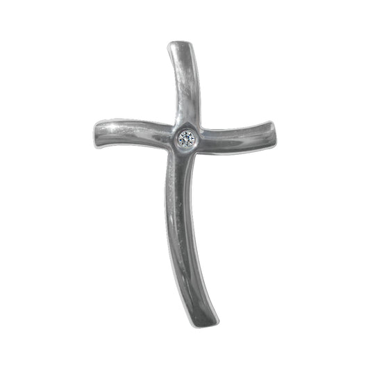 Sterling Silver Bezel-Set Cubic Zirconia Curved Cross Charm Pendant