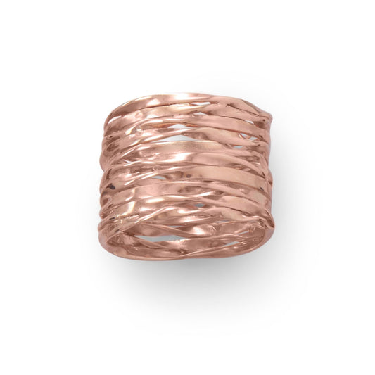 14k Rose Goldplated Silver Wide Textured Ring
