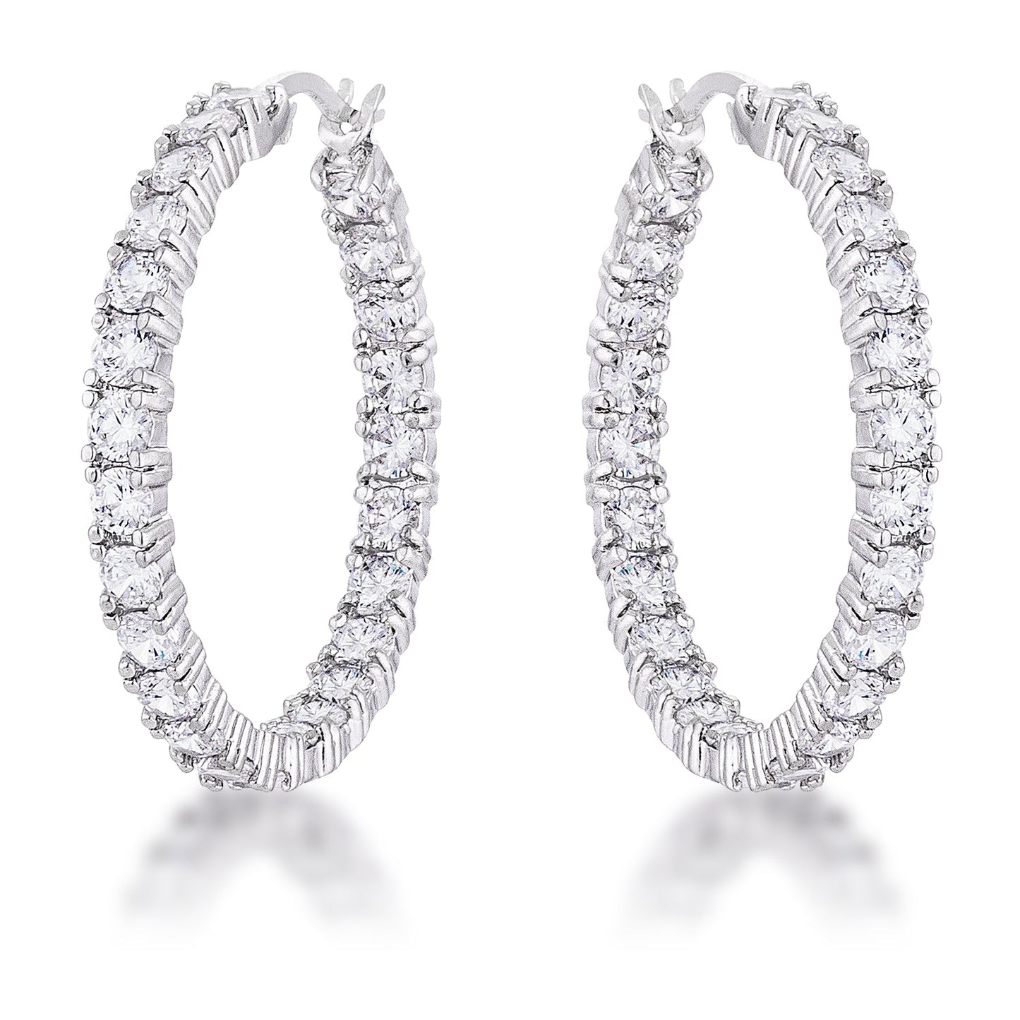 Precious Stars Silvertone 4 mm Round-Cut Cubic Zirconia Hoop Earrings