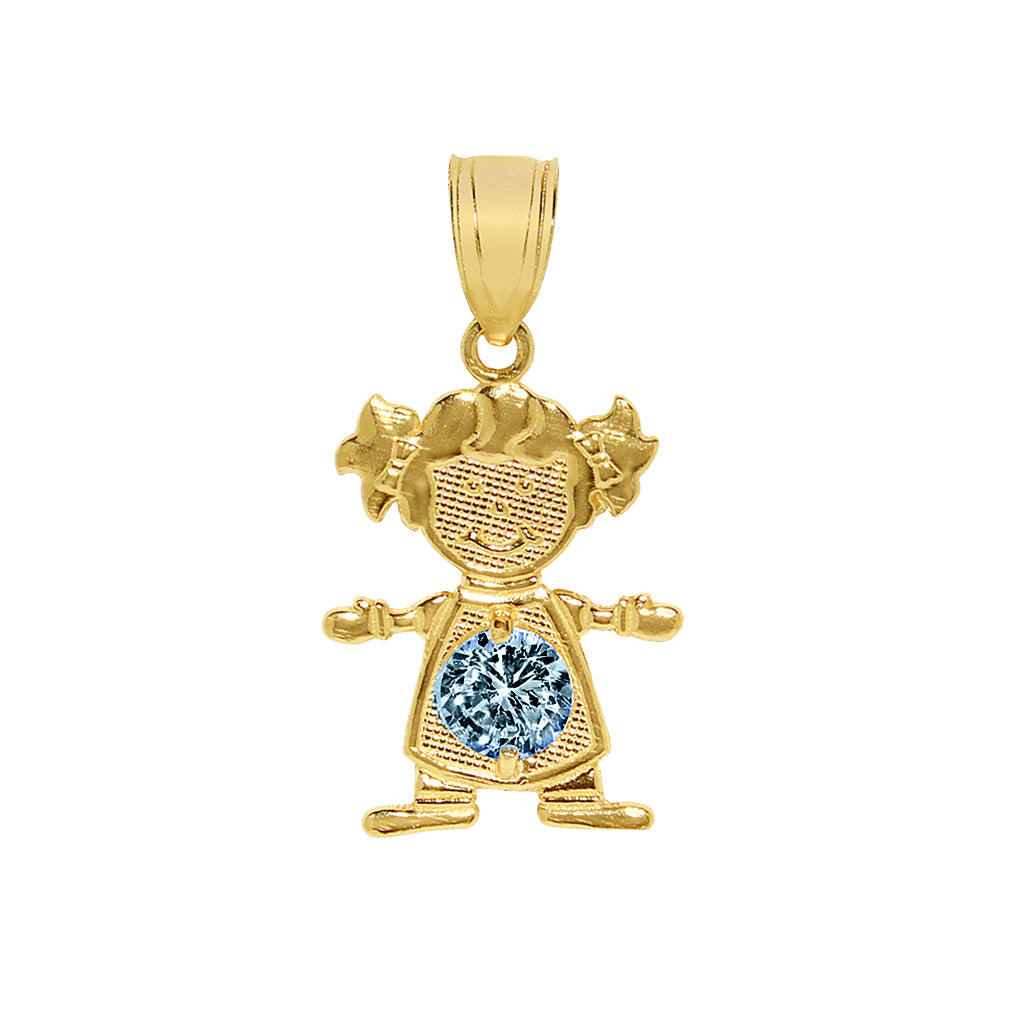 14k Yellow Gold Round-cut Cubic Zirconia December Birthstone Girl/Daughter Pendant with Square Wheat Chain