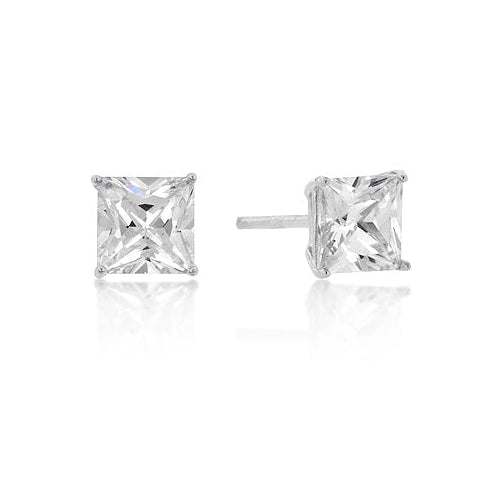 Precious Stars Sterling Silver 6mm Princess-cut Cubic Zirconia Earring Studs