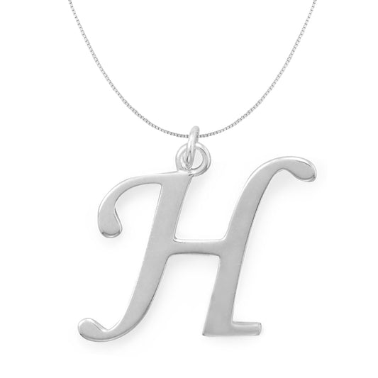 Sterling Silver Initial Letter H Pendant and Thin Box Chain