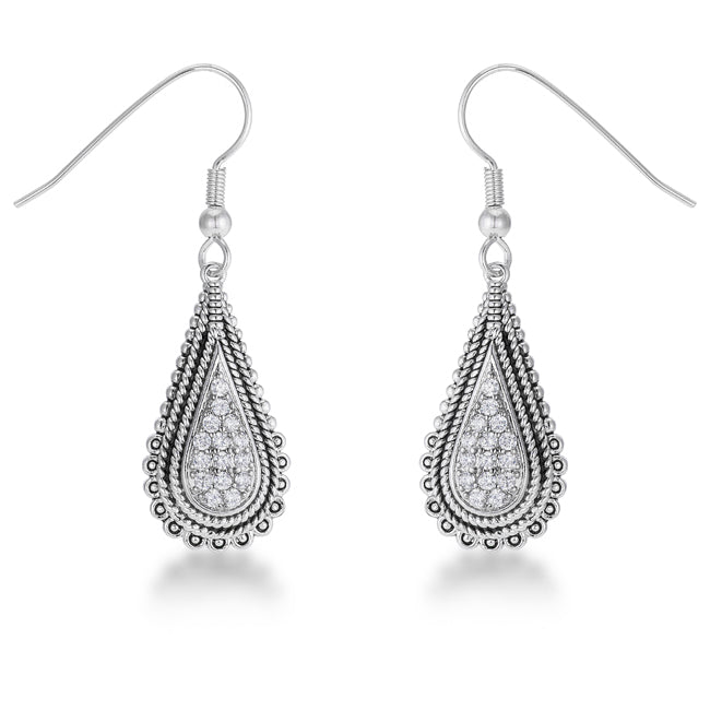 Precious Stars Silvertone Cubic Zirconia Teardrop Dangling Hook Earrings