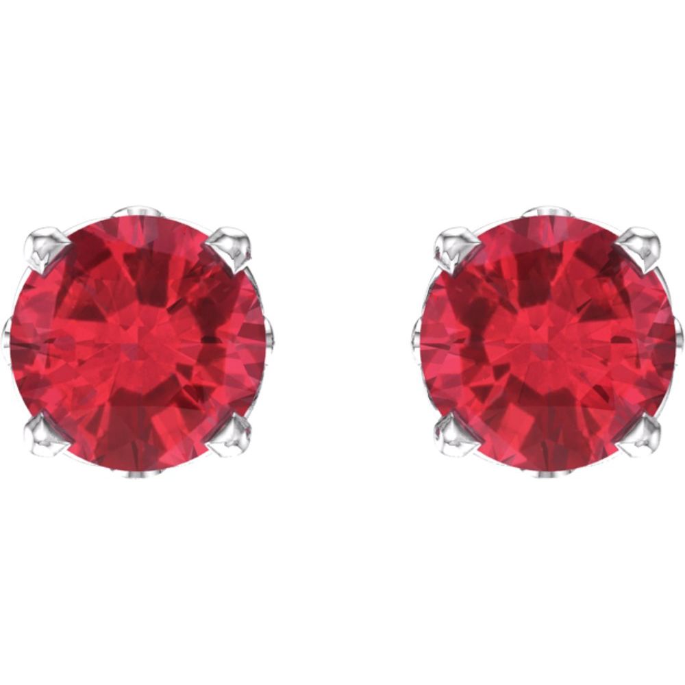 14k White Gold Lab-Grown Ruby 4-Prong Scroll Setting Stud Earrings