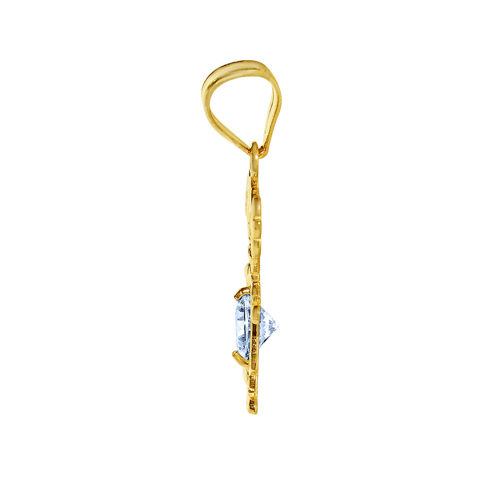 14k Yellow Gold Round-cut Cubic Zirconia March Birthstone Girl/Daughter Pendant with Square Wheat Chain