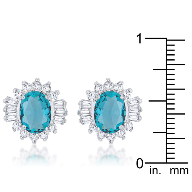 Precious Stars Silvertone Aqua Blue Cubic Zirconia Fancy Stud Earrings