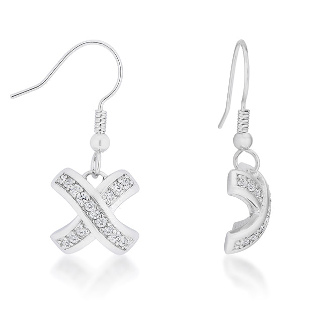 Precious Stars Silvertone Clear Cubic Zirconia 'X' Dangling Hook Earrings