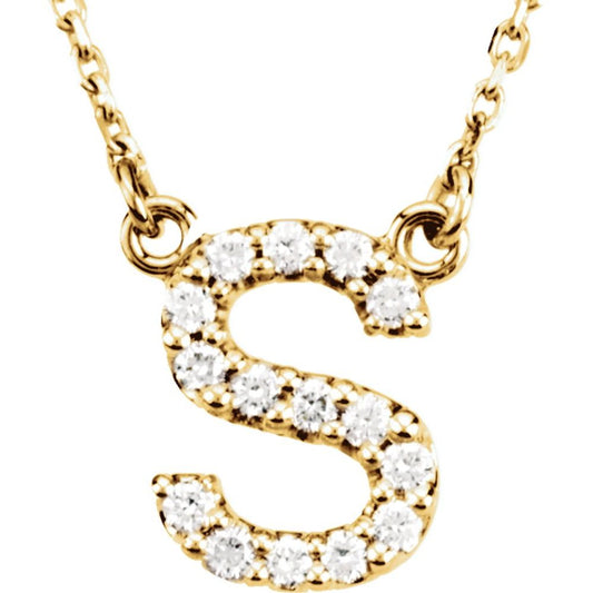 14K Yellow Gold 1/6CTW White Diamond Initial S Pendant Necklace