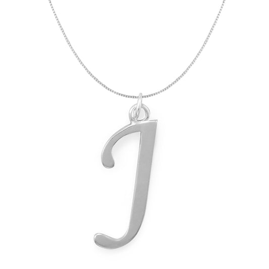 Sterling Silver Initial Letter J Pendant and Thin Box Chain