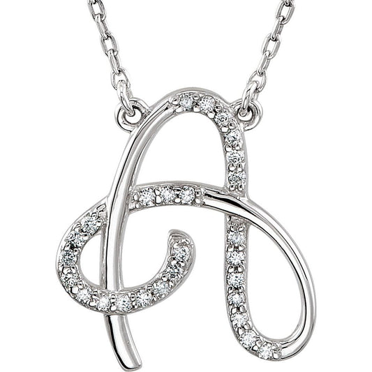 Sterling Silver 1/8CTW White Diamond A Pendant Necklace