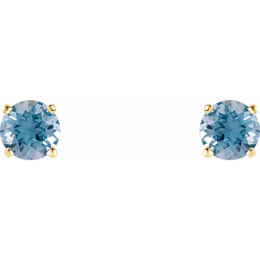 14k Yellow Gold 5 mm Natural Aquamarine Stud Earrings