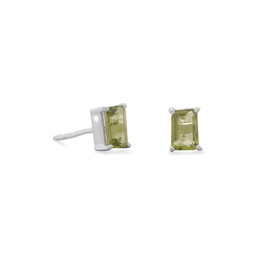 Sterling Silver Emerald-cut Peridot Stud Earrings