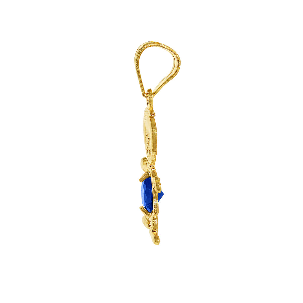 14k Yellow Gold Round-cut Cubic Zirconia September Birthstone Boy/Son Pendant with Square Wheat Chain