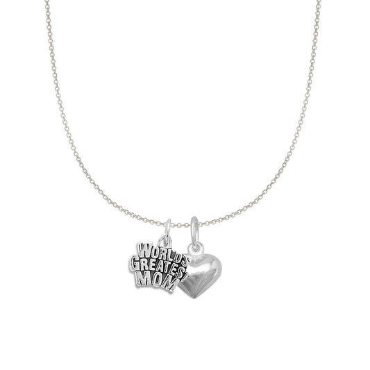 Sterling Silver World's Greatest Mom and Heart Charm Necklace (18)