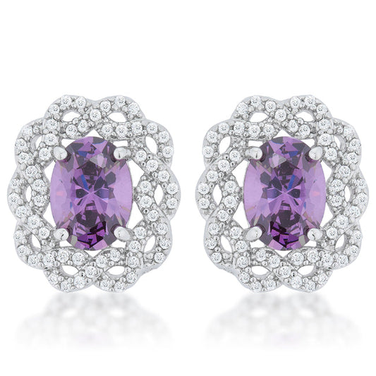 Precious Stars Silvertone Purple Twisted Halo Cubic Zirconia Stud Earrings