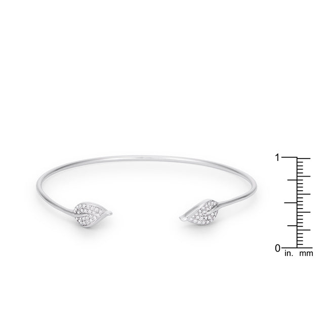 Precious Stars Silvertone Cuff Bracelet with Cubic Zirconia Leaf Accents