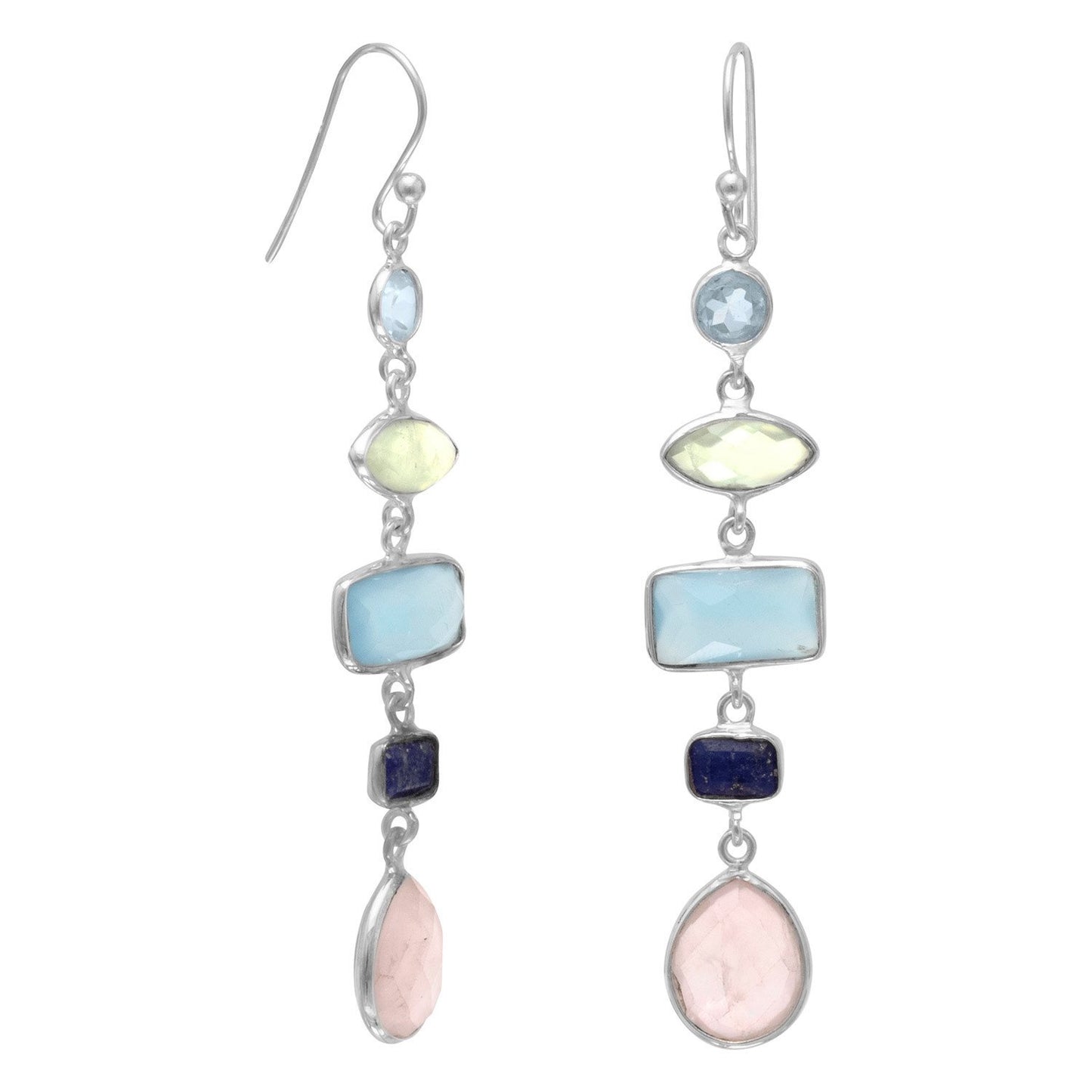 Sterling Silver Multistone Long Drop Earrings