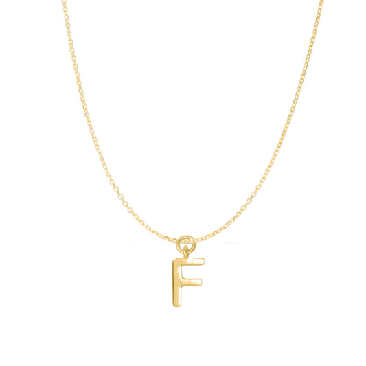 14K Goldplated Sterling Silver Polished "F" Charm With Goldfilled 1.5mm Cable Chain