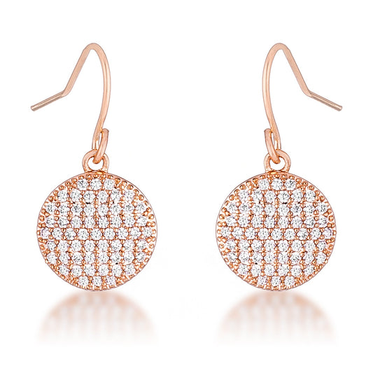 Precious Stars Rose Goldtone Cubic Zirconia Round Disc Dangling Hook earrings