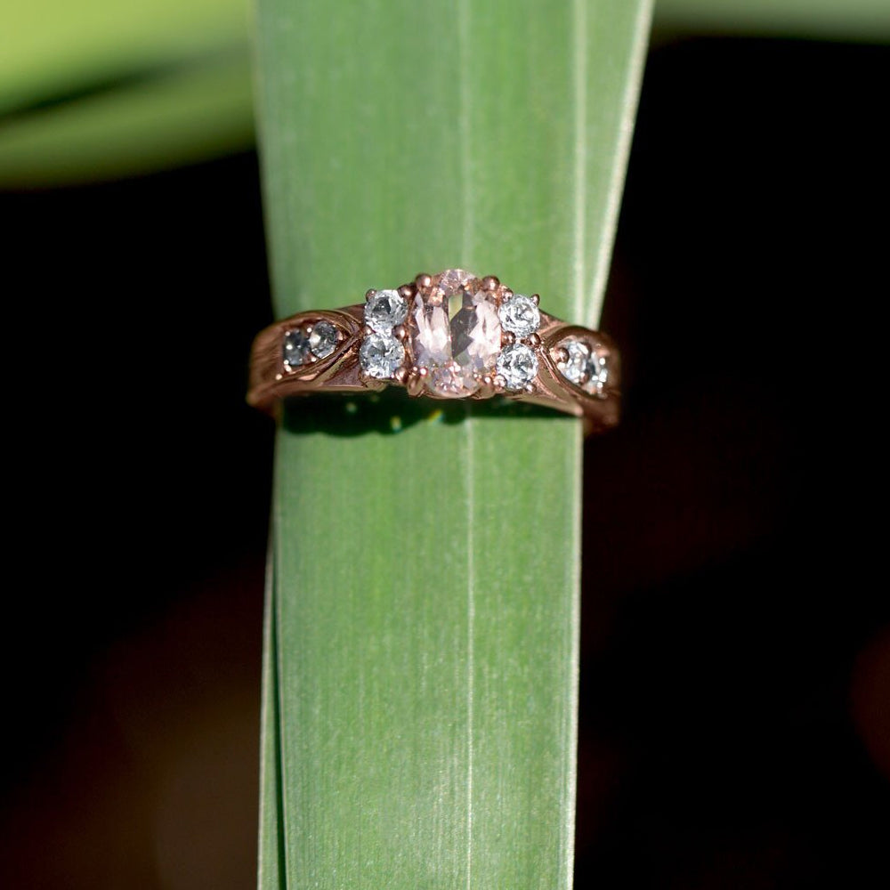 14k Rose Goldplated Silver Morganite and White Topaz Ring