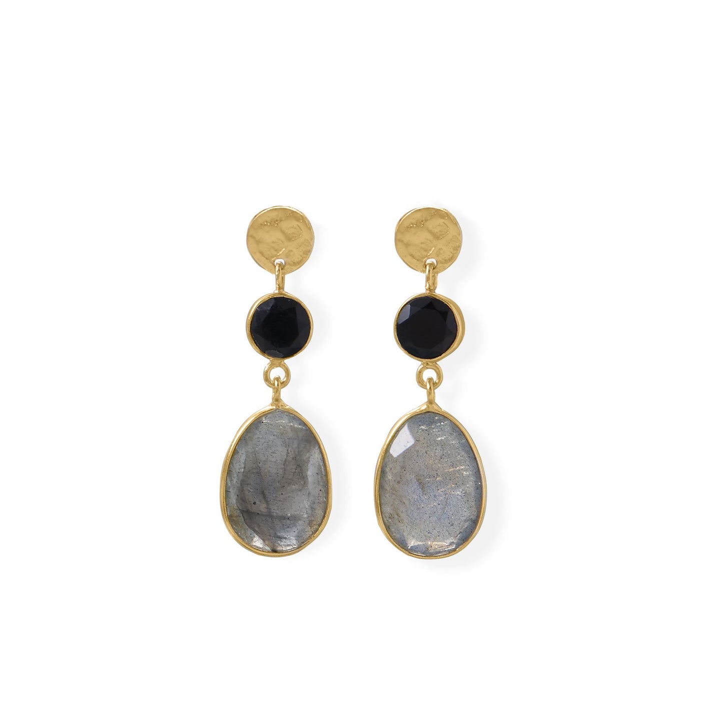 14k Goldplated Silver Black Onyx and Labradorite Post Earring