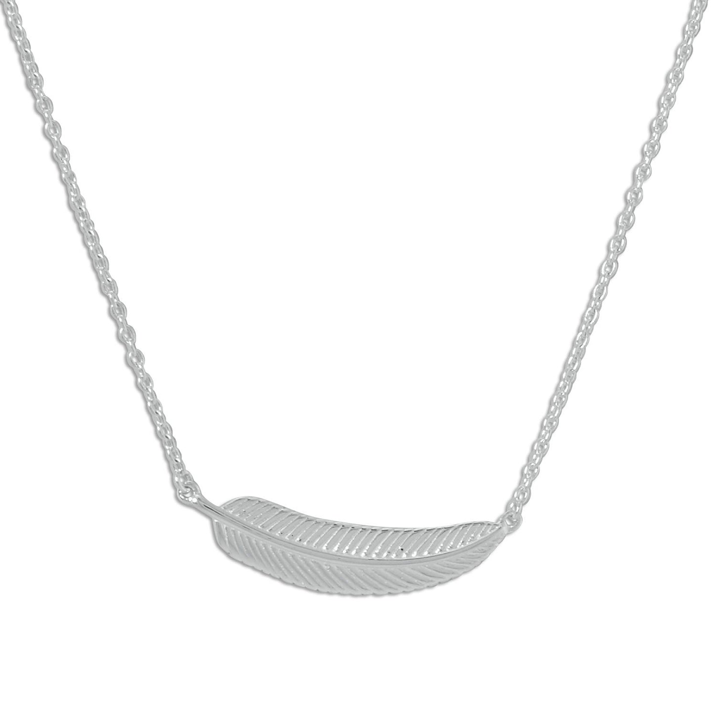 Sterling Silver Small Sideways Feather Necklace