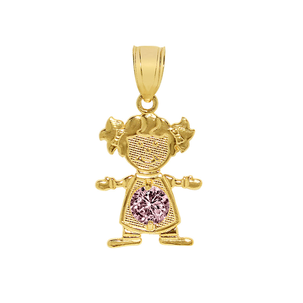 14k Yellow Gold Round-cut Cubic Zirconia October Birthstone Girl/Daughter Pendant with Square Wheat Chain