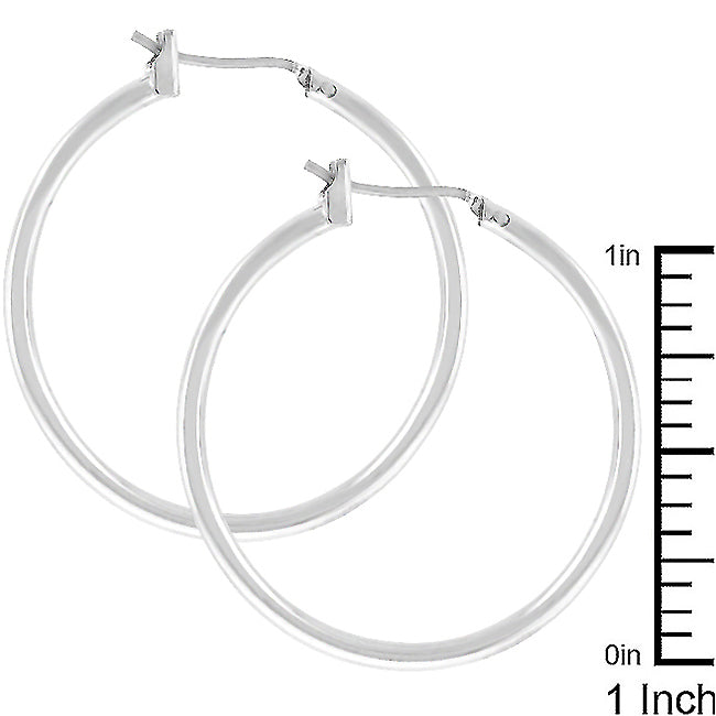 Precious Stars Silvertone 32 mm Round Hoop Earrings