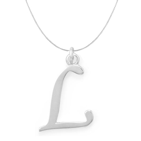 Sterling Silver Initial Letter L Pendant and Thin Box Chain