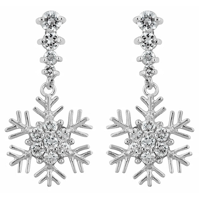 Precious Stars Silvertone Cubic Zirconia Dangling Snowflake Earrings