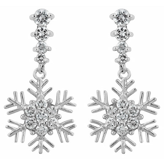 Precious Stars Silvertone Cubic Zirconia Dangling Snowflake Earrings