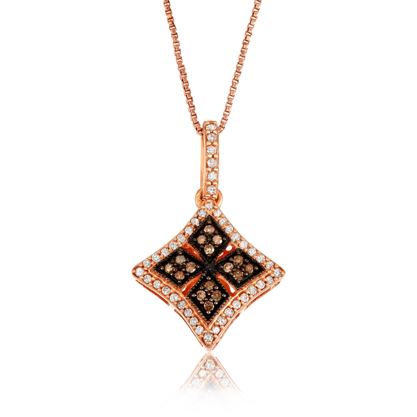 Rose Gold-Plated Sterling Silver 0.29 ct TDW Multi and White Diamond Fancy Square Necklace