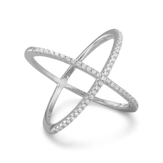 Sterling Silver Signity Cubic Zirconia 'X' Criss-Cross Ring