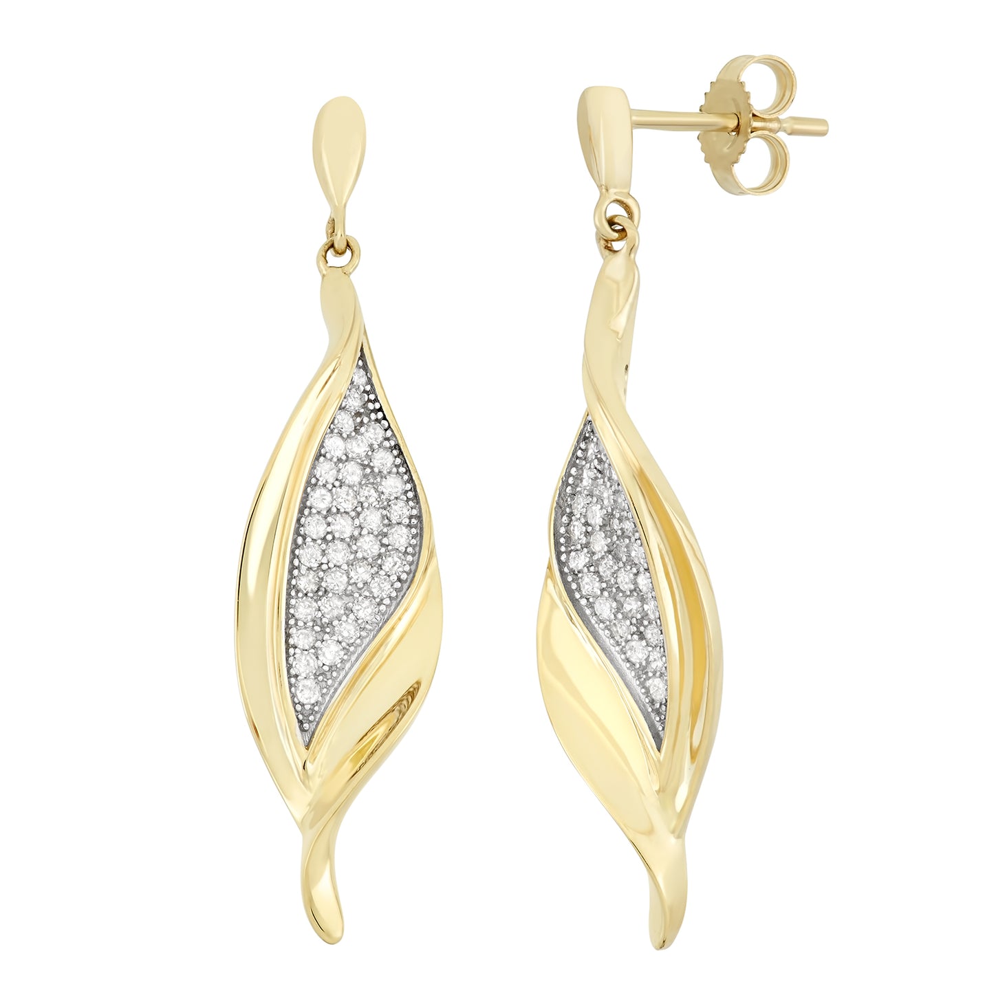 10K Yellow Gold 0.4ct TDW White Diamond Dangling Leaf Earrings