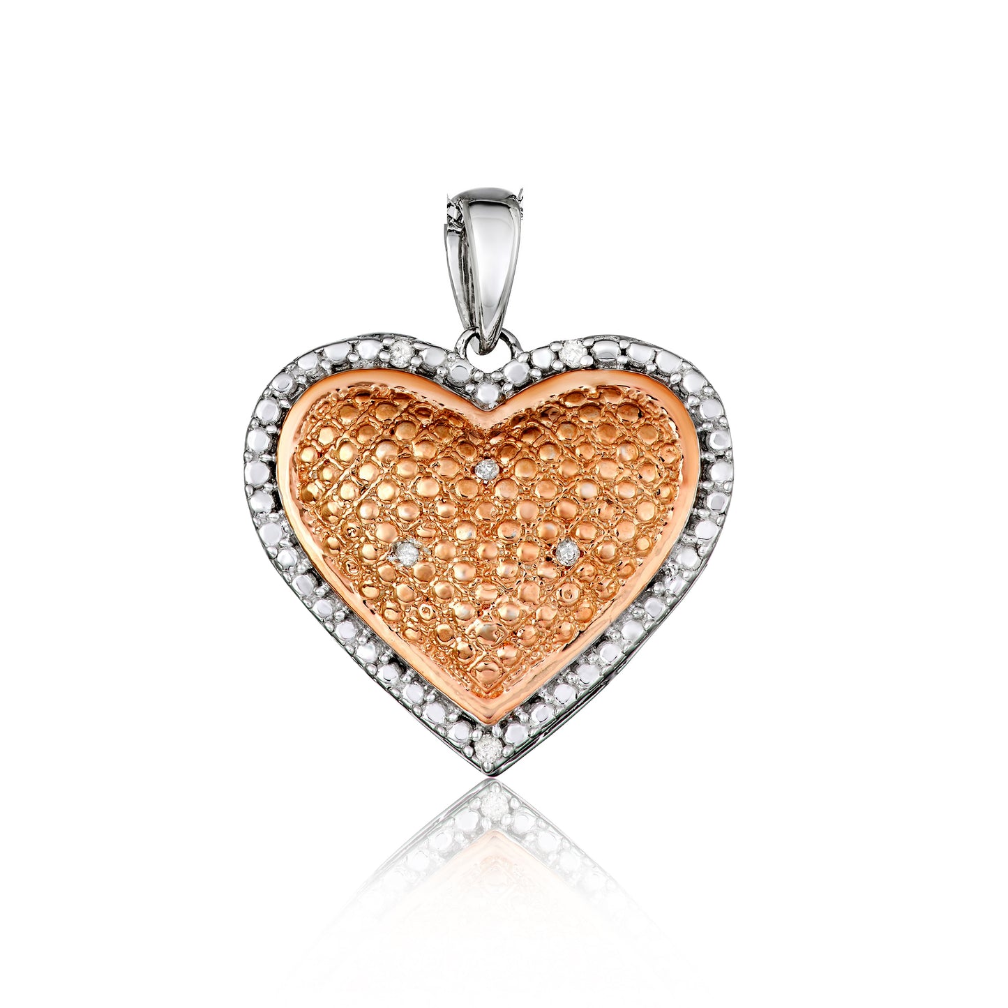 Rose Gold Plated Sterling Silver 0.07 ct TDW White Diamond Heart Necklace
