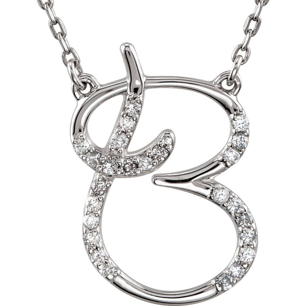 Sterling Silver 1/8CTW White Diamond B Pendant Necklace