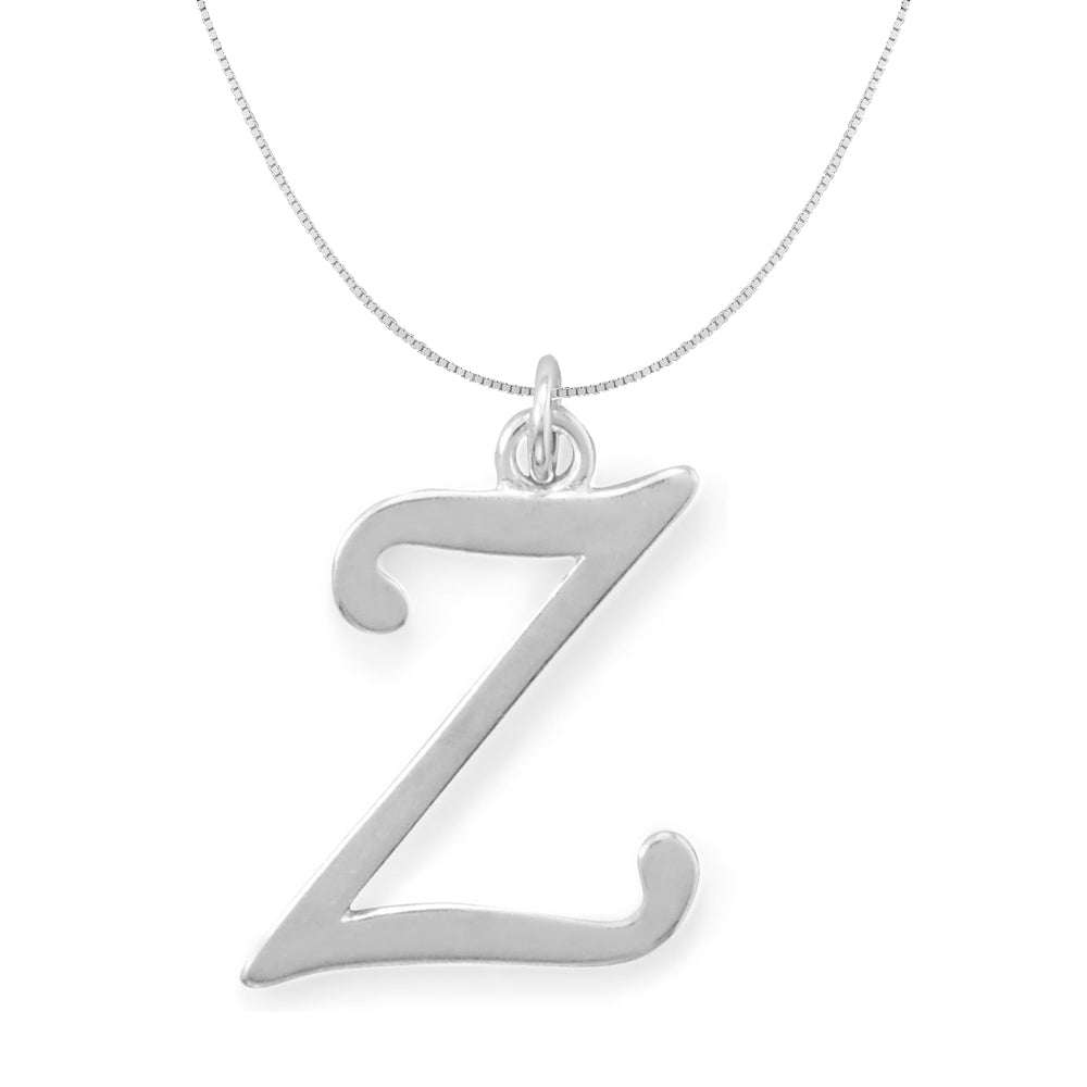 Precious Stars Jewelry Sterling Silver Initial Letter Z Pendant with 0.70-mm Thin Box Chain