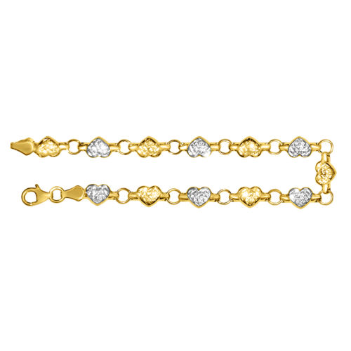 14k Two-Tone Gold Stamped Heart 7.25 inch Bracelet