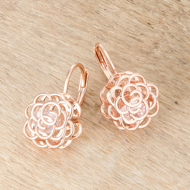 Precious Stars Rose Goldtone Cubic Zirconia 3D Rose-Shape Drop Earrings