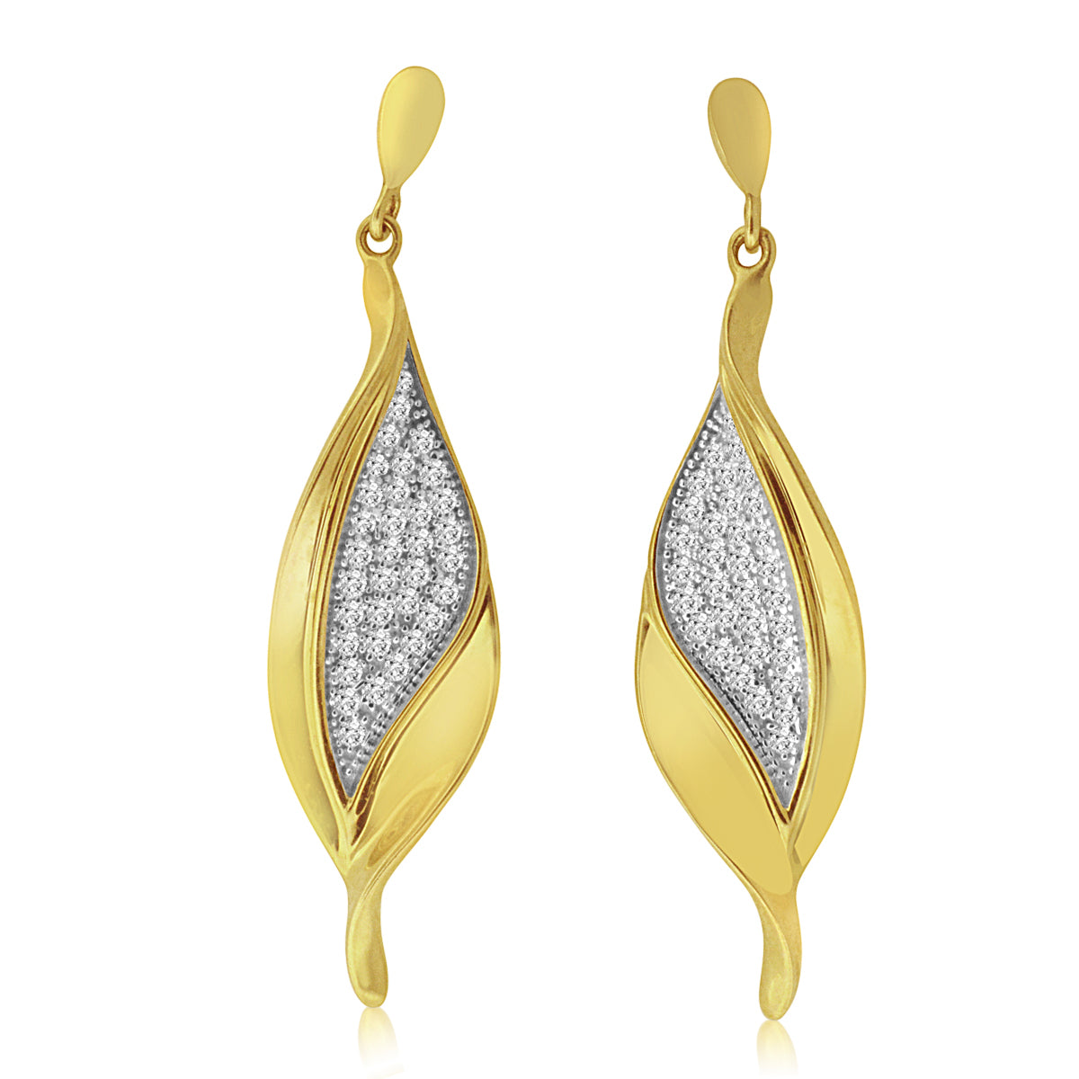 10K Yellow Gold 0.4ct TDW White Diamond Dangling Leaf Earrings