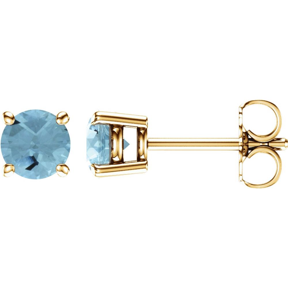 14k Yellow Gold 5 mm Natural Aquamarine Stud Earrings