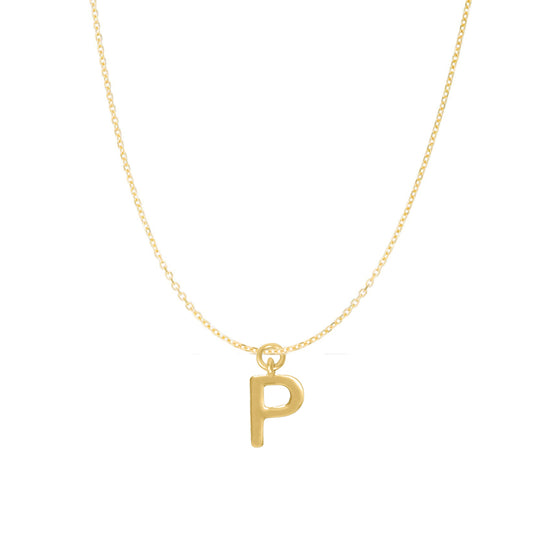 14K Goldplated Sterling Silver Polished "P" Charm With Goldfilled 1.5mm Cable Chain