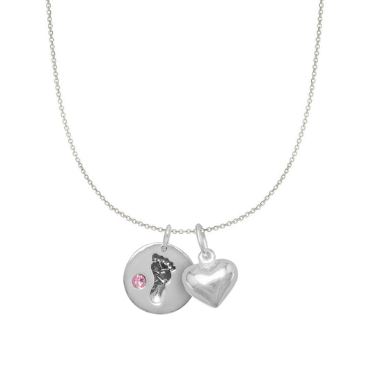 Sterling Silver Pink Crystal Baby Footprint and Heart Charm Necklace (16)