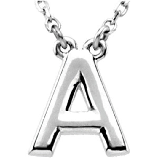 Sterling Silver Block Font A Initial Necklace