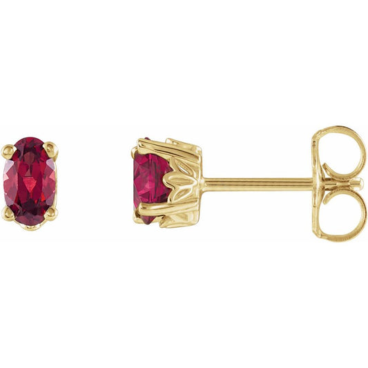 14k Yellow Gold Natural Mozambique Garnet Oval Stud Earrings