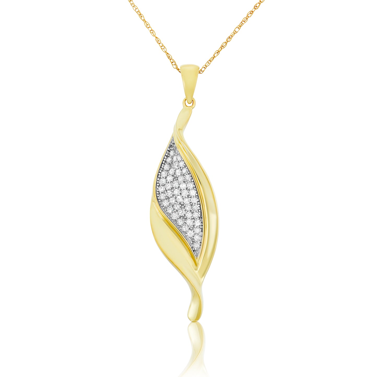 10k Yellow Gold  0.30ct TDW White Diamond Leaf Necklace