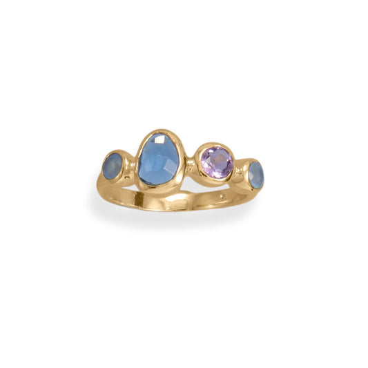 14kt Goldplated Silver Amethyst, Chalcedony and Hydro Glass Ring