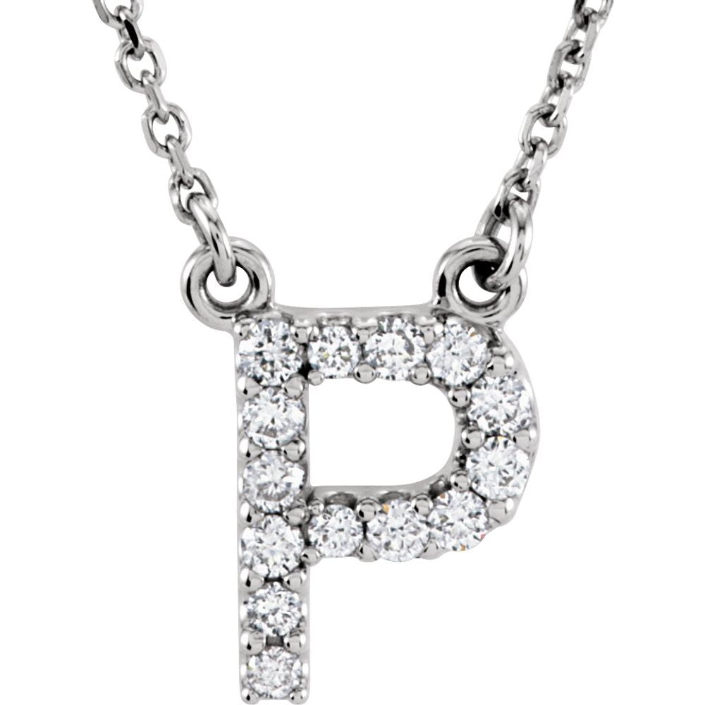 14K White Gold 1/8CTW White Diamond Initial P Pendant Necklace